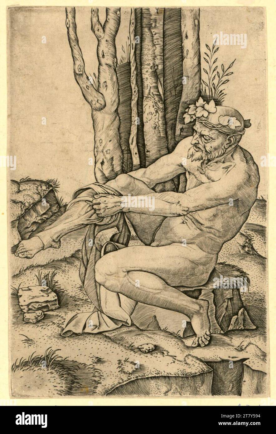 Marcantonio Raimondi A man attractive. Copper engraving print 1510-1527 , 1510/1527 Stock Photo