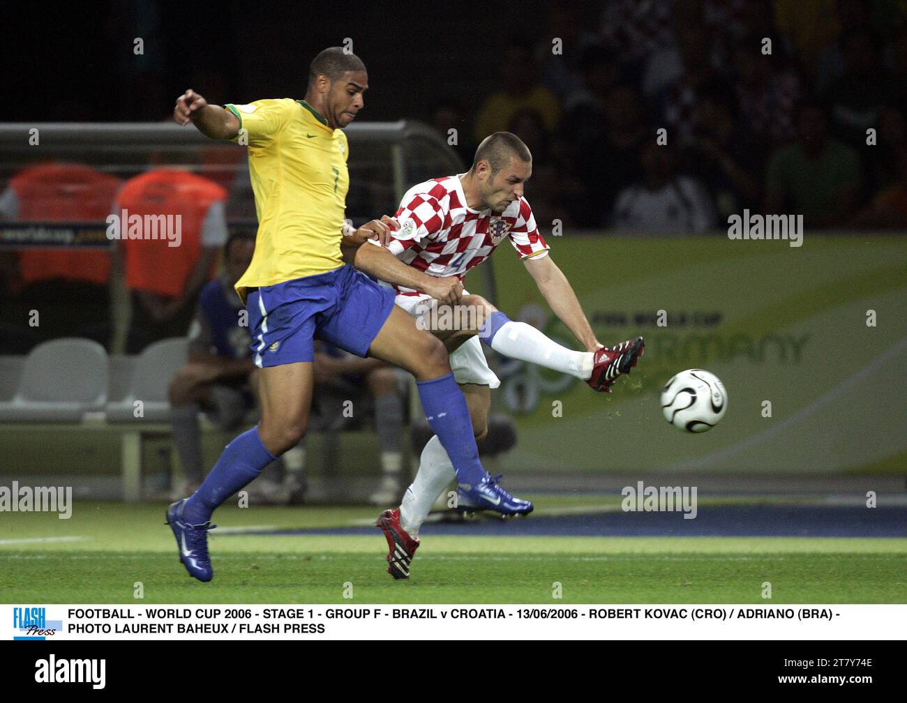 FOOTBALL - WORLD CUP 2006 - STAGE 1 - GROUP F - BRAZIL v CROATIA - 13/06/2006 - ROBERT KOVAC (CRO) / ADRIANO (BRA) - PHOTO LAURENT BAHEUX / FLASH PRESS Stock Photo