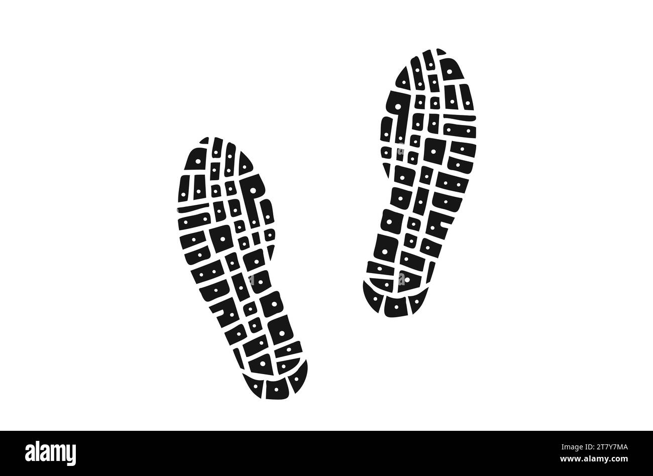 Human shoe footprints. Pair of prints of sneakers or boots. Left and
