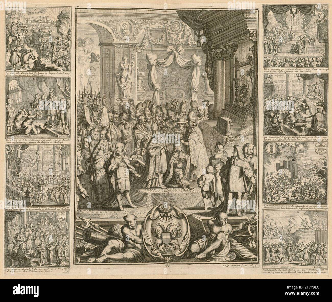 Gaspar Bouttats (Radierer in) Crownage of Joseph I on King of Hungary on December 9, 1687 in Pressburg. Eyering of three plates on paper 1688 , 1688 Stock Photo