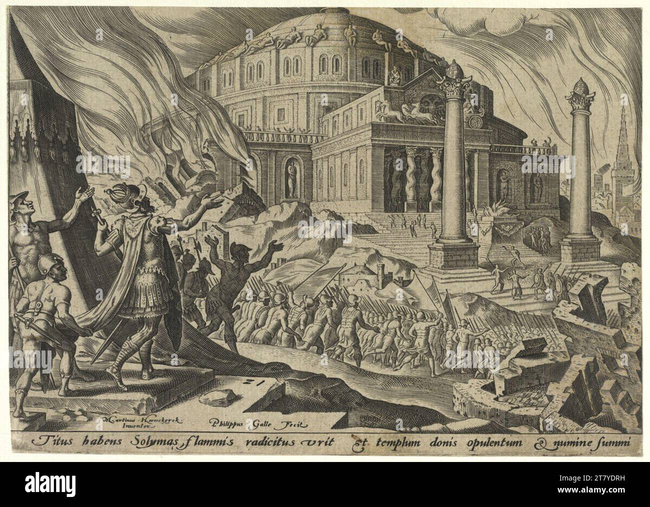 Philipp Galle The destruction of Jerusalem. Copper engraving print ...