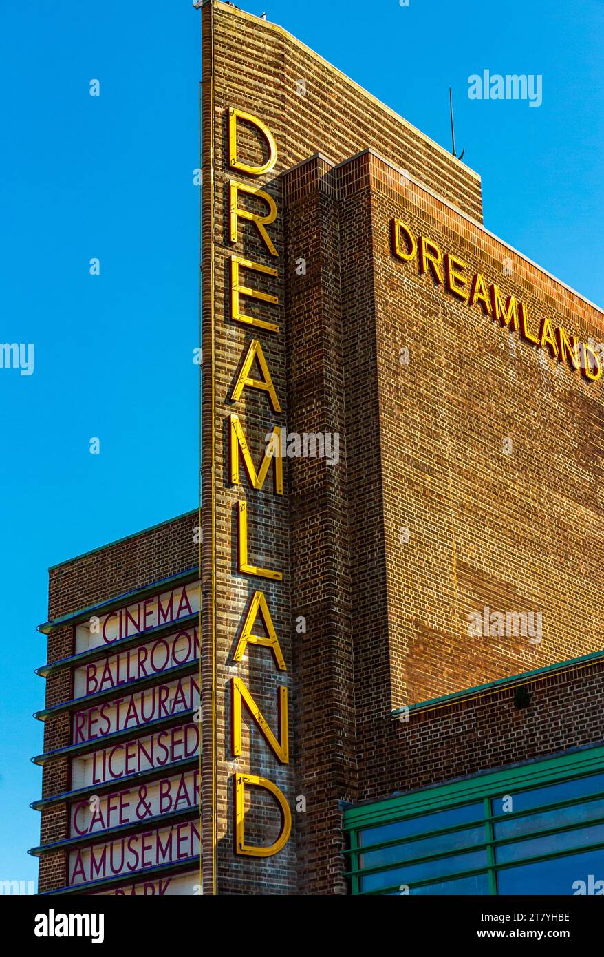 The art deco fin tower on the exterior of Dreamland Cinema in Margate Kent England UK designed by Julian Rudolph Leathart and W.F. Granger opened 1935 Stock Photo