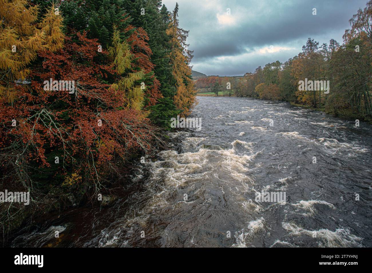 River Dee at Balmoral Castle, Crathie, Royal Deeside, Aberdeenshire, Scotland, UK Stock Photo