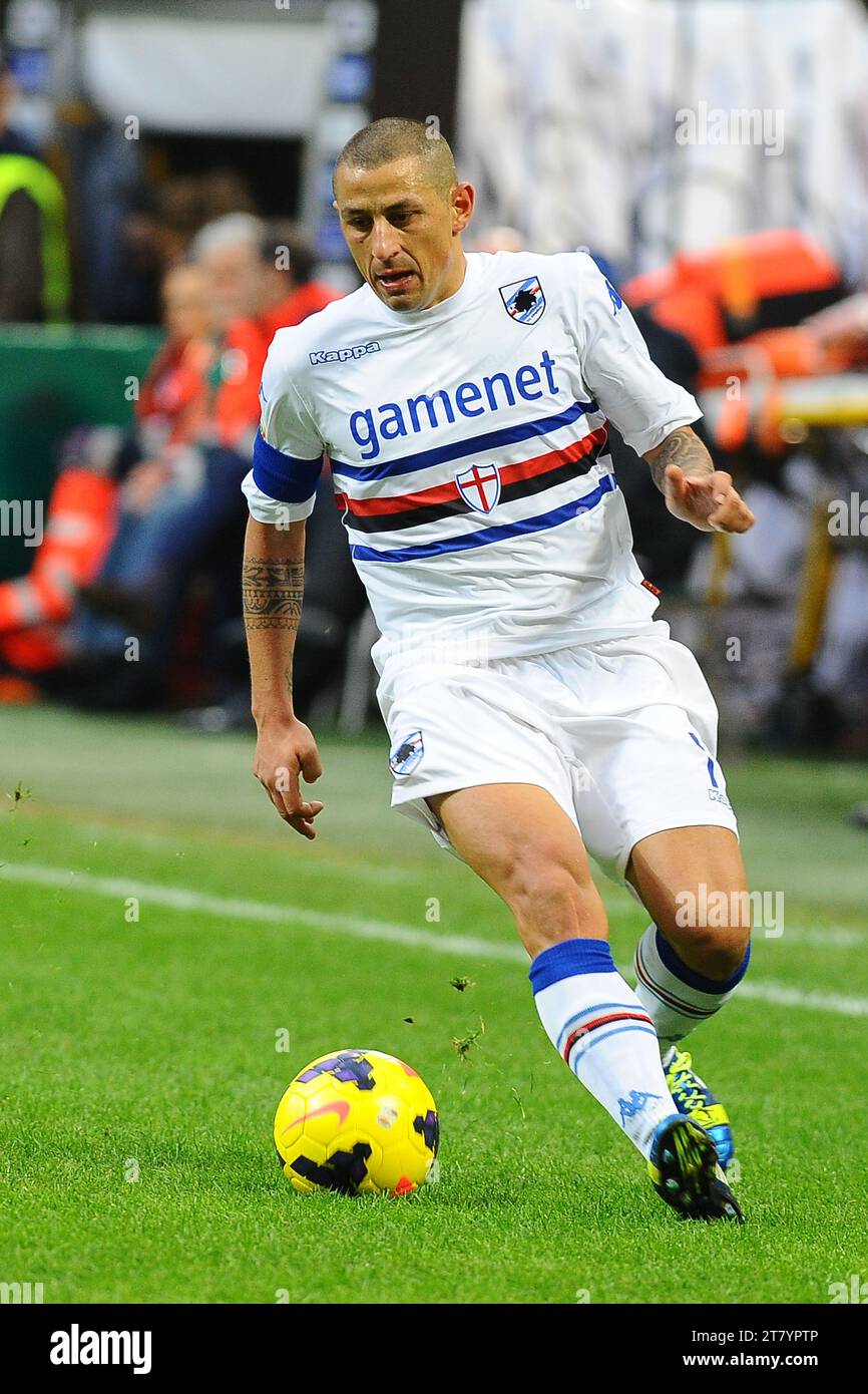 Angelo Palombo of UC Sampdoria in action during the Italian championship 2013/2014 Serie A football match between FC Internazionale and UC Sampdoria at Giuseppe Meazza stadium on December 01, 2013 in Milan, Italy. Photo Massimo Cebrelli / DPPI Stock Photo
