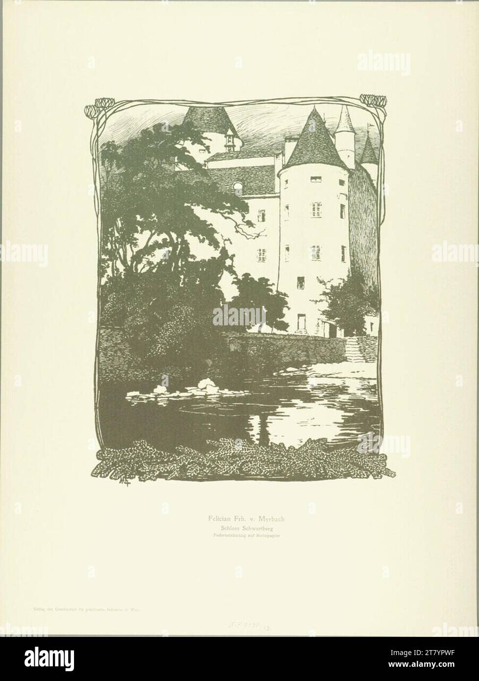 Felician von Myrbach-Rheinfeld Viennese artist lithographs; Schwertberg Castle. Color Stock Photo