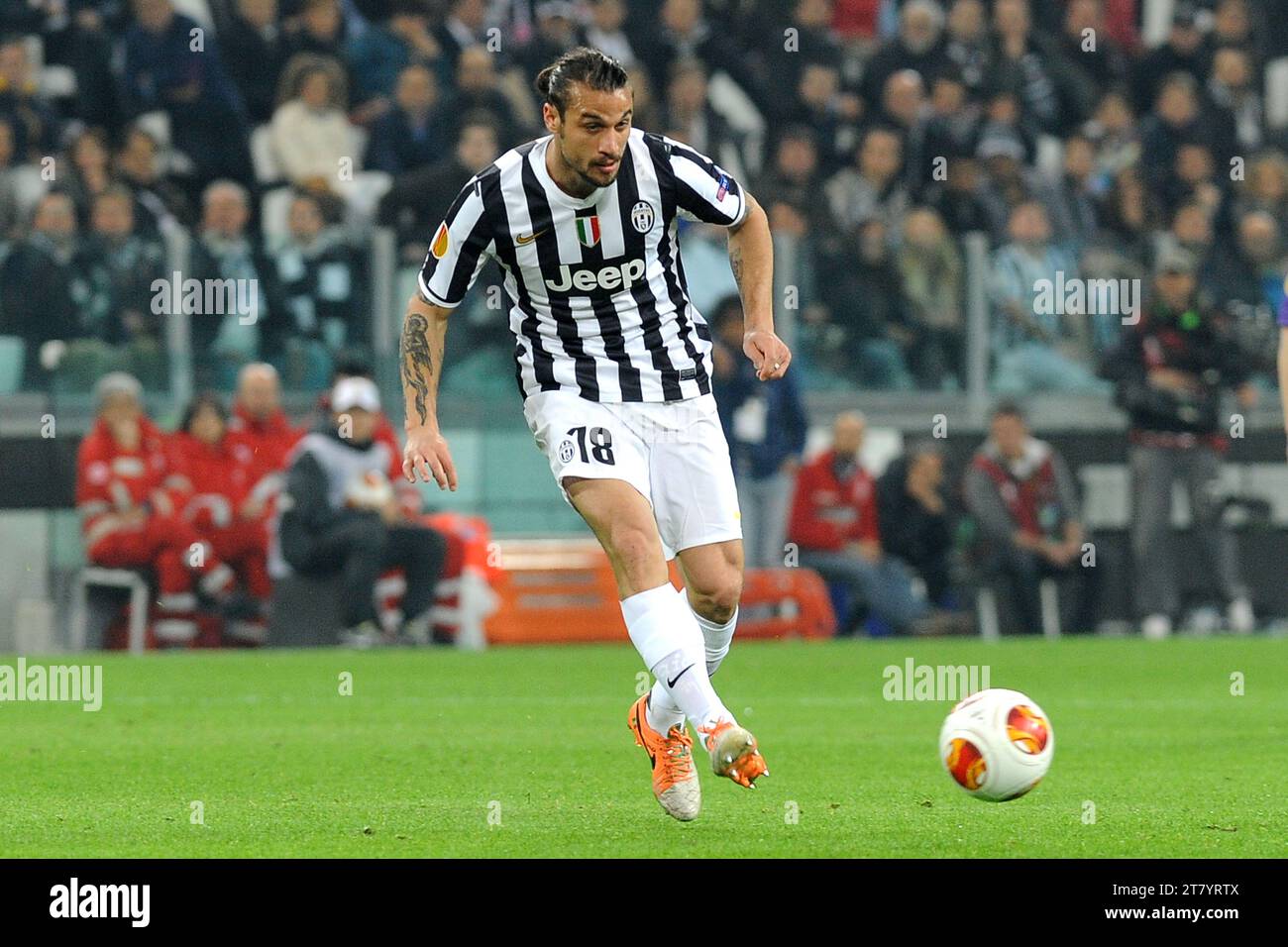 Pablo Osvaldo of FC Juventus passes the ball during the UEFA Europa League football match round of 16 first leg between FC Juventus and AFC Fiorentina on March 13,2014 in Turin, Italy. Photo Massimo Cebrelli / DPPI Stock Photo
