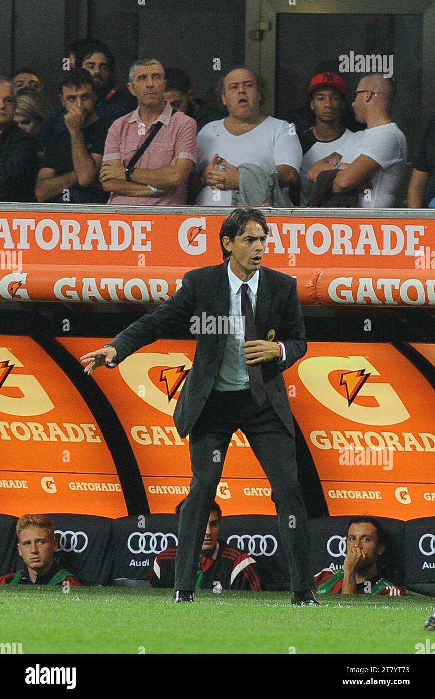 Filippo Inzaghi head coach of AC Milan looks on during the italian championship Serie A football match between AC Milan and Juventus FC on September 20, 2014 at Giuseppe Meazza Stadium in Milan, Italy. Photo Massimo Cebrelli / DPPI Stock Photo