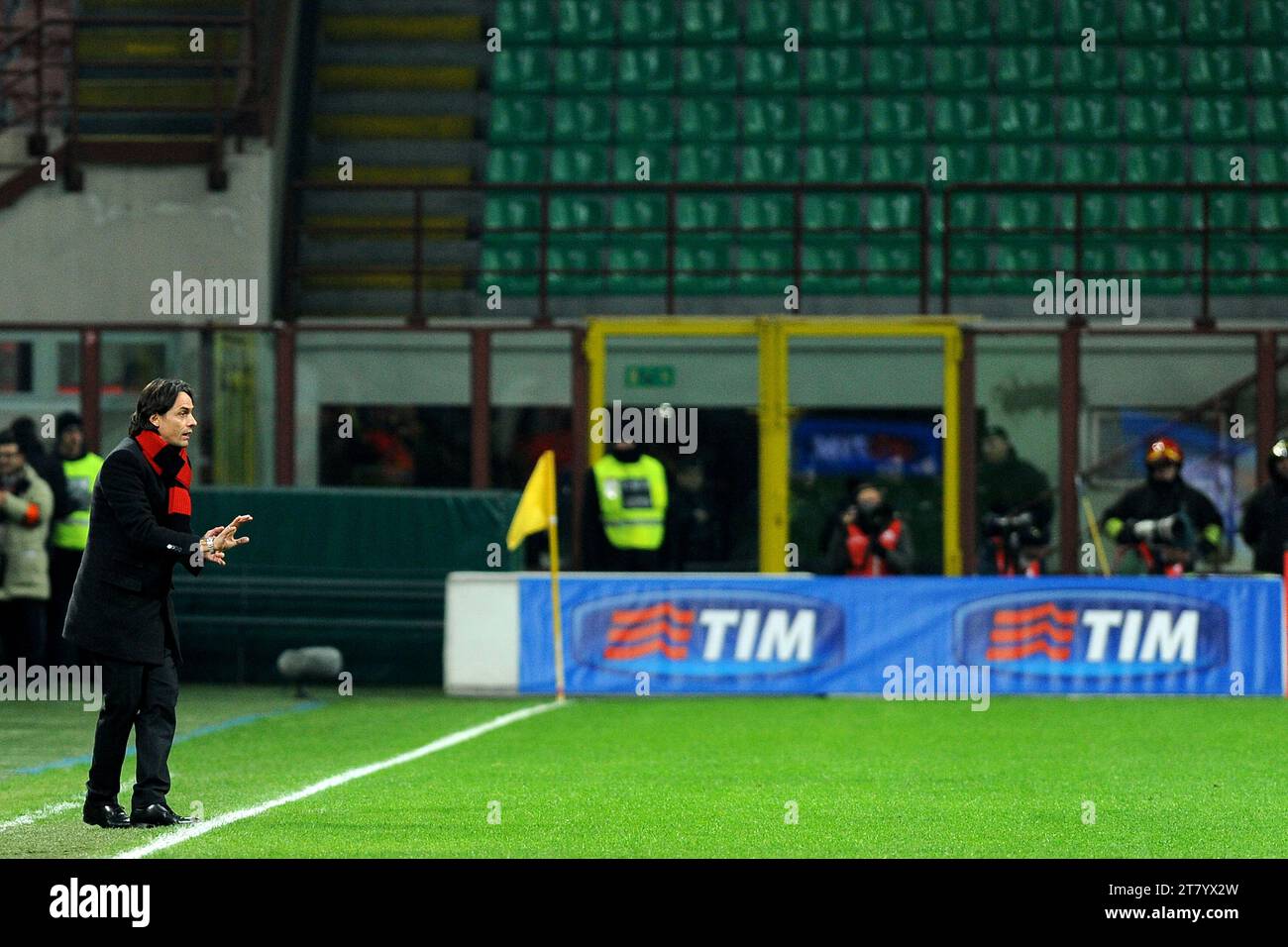 Filippo Inzaghi head coach of AC Milan gestures during the Italian Cup Tim quarter final football match between AC Milan and SS Lazio on January 27, 2015 in Milan, Italy. Photo Massimo Cebrelli / DPPI Stock Photo