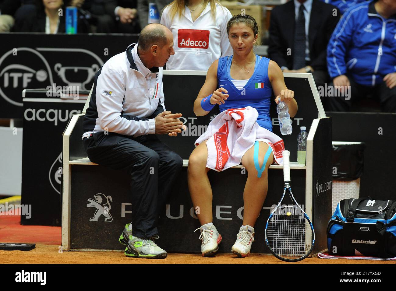 Corrado Barazzutti coach of Italy cheers Sara Errani of Italy during the first round of Fed Cup 2015 match between Italy and France at 105 Stadium on January 07, 2015 in Genoa, Italy. Photo Massimo Cebrelli/DPPI Stock Photo