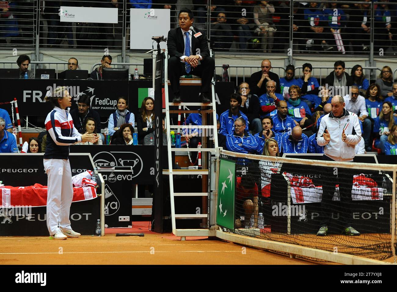 Amelie Mauresmo coach of France and Corrado Barazzutti coach Italy during the first round of Fed Cup 2015 match between Italy and France at 105 Stadium on January 08, 2015 in Genoa, Italy. Photo Massimo Cebrelli/DPPI Stock Photo