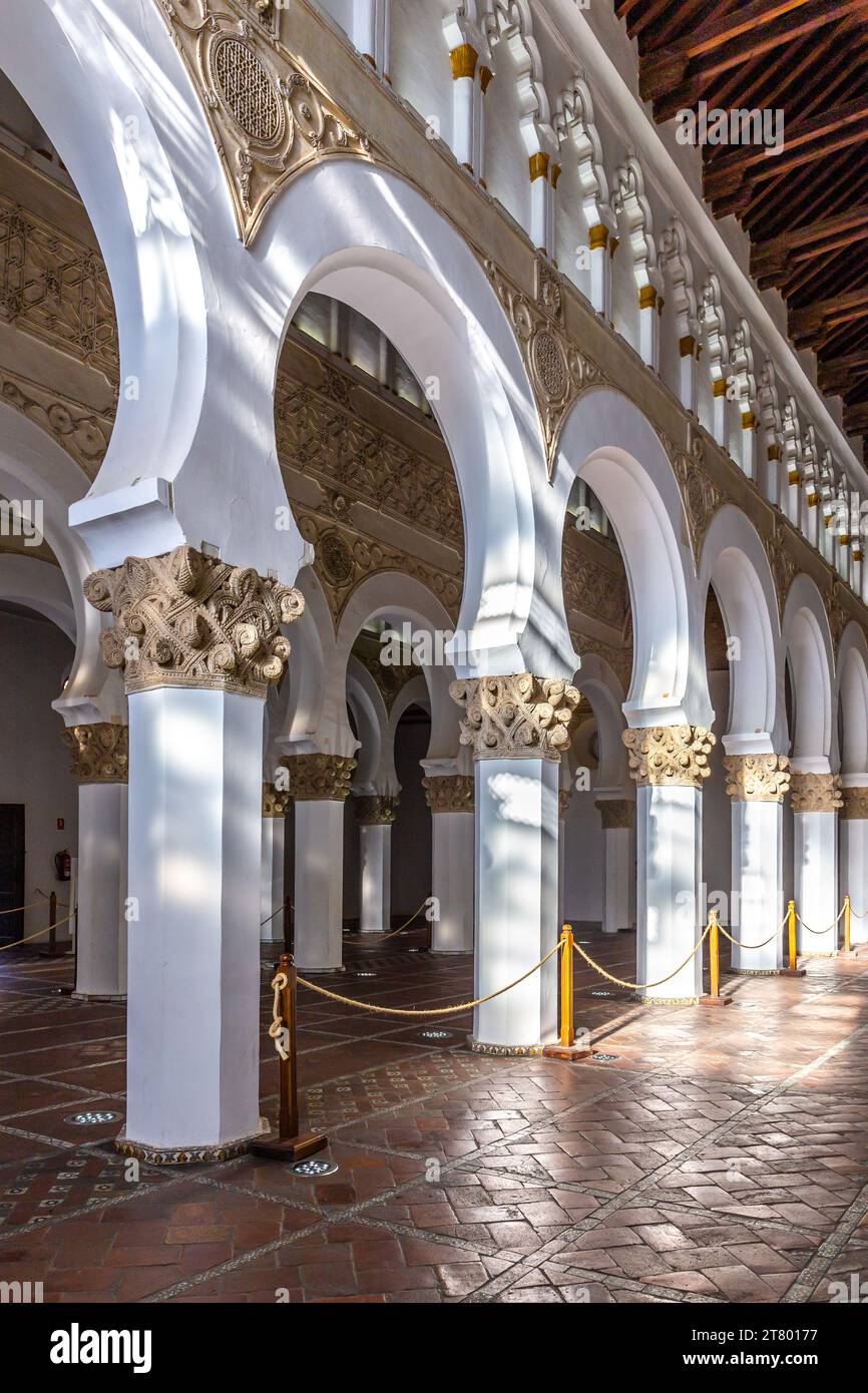 Toledo, Spain, 08.10.21. Synagogue of Santa Maria la Blanca (Ibn Shoshan Synagogue), prayer hall