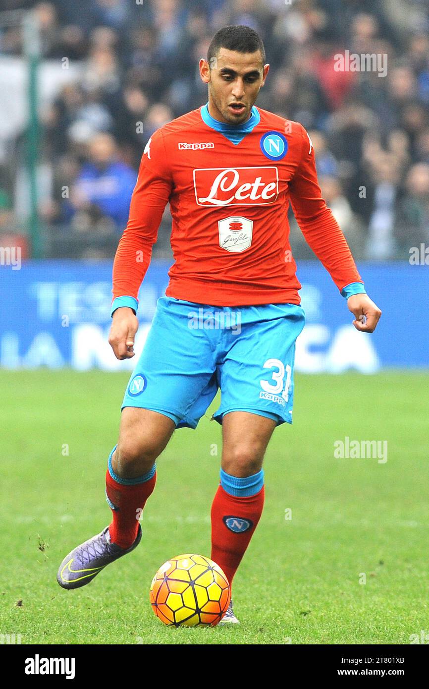 Faouzi Ghoulam of SSC Napoli in action during the italian championship Serie A football match between UC Sampdoria and SSC Napoli at Luigi Ferraris Stadium on January 24, 2016 in Genoa, Italy - Photo Massimo Cebrelli / DPPI Stock Photo