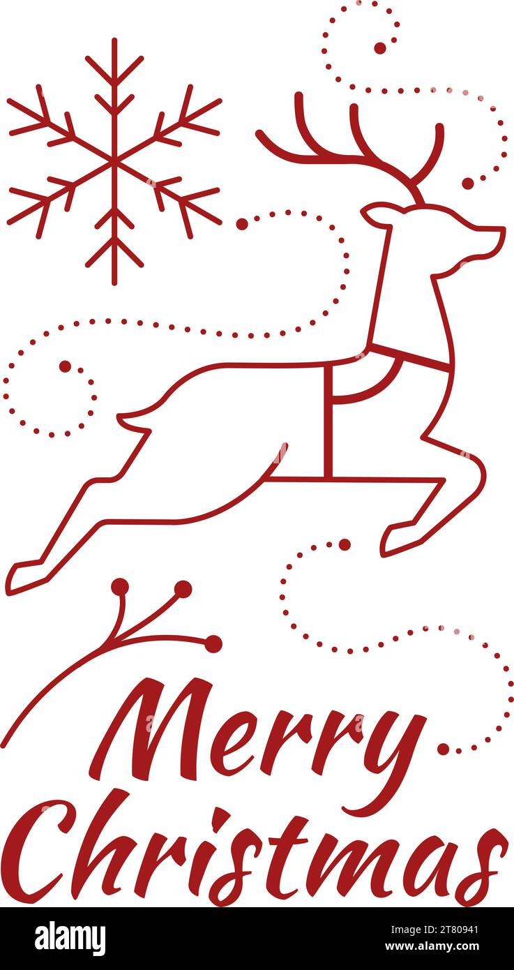 Merry Christmas poster with text and deer Stock Vector