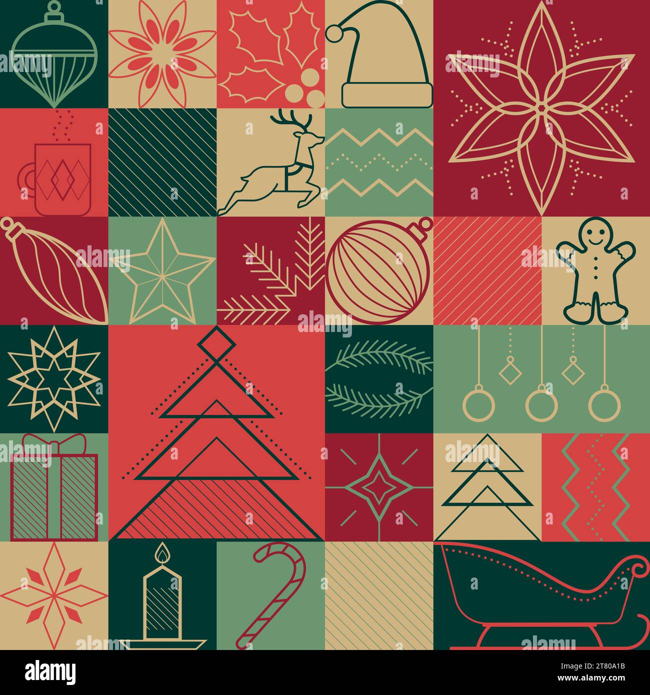 Christmas and winter holidays seamless pattern with simple graphic line icons Stock Vector