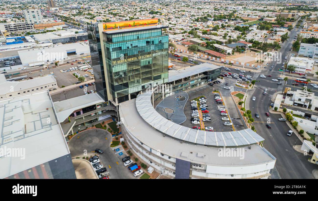 Commercial building, offices and Andenes Hermosillo mall. Mall. Aerial ...