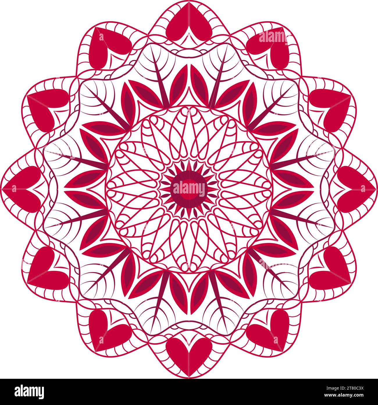 Violet red color floral circular mandala design. It is used for prints ...