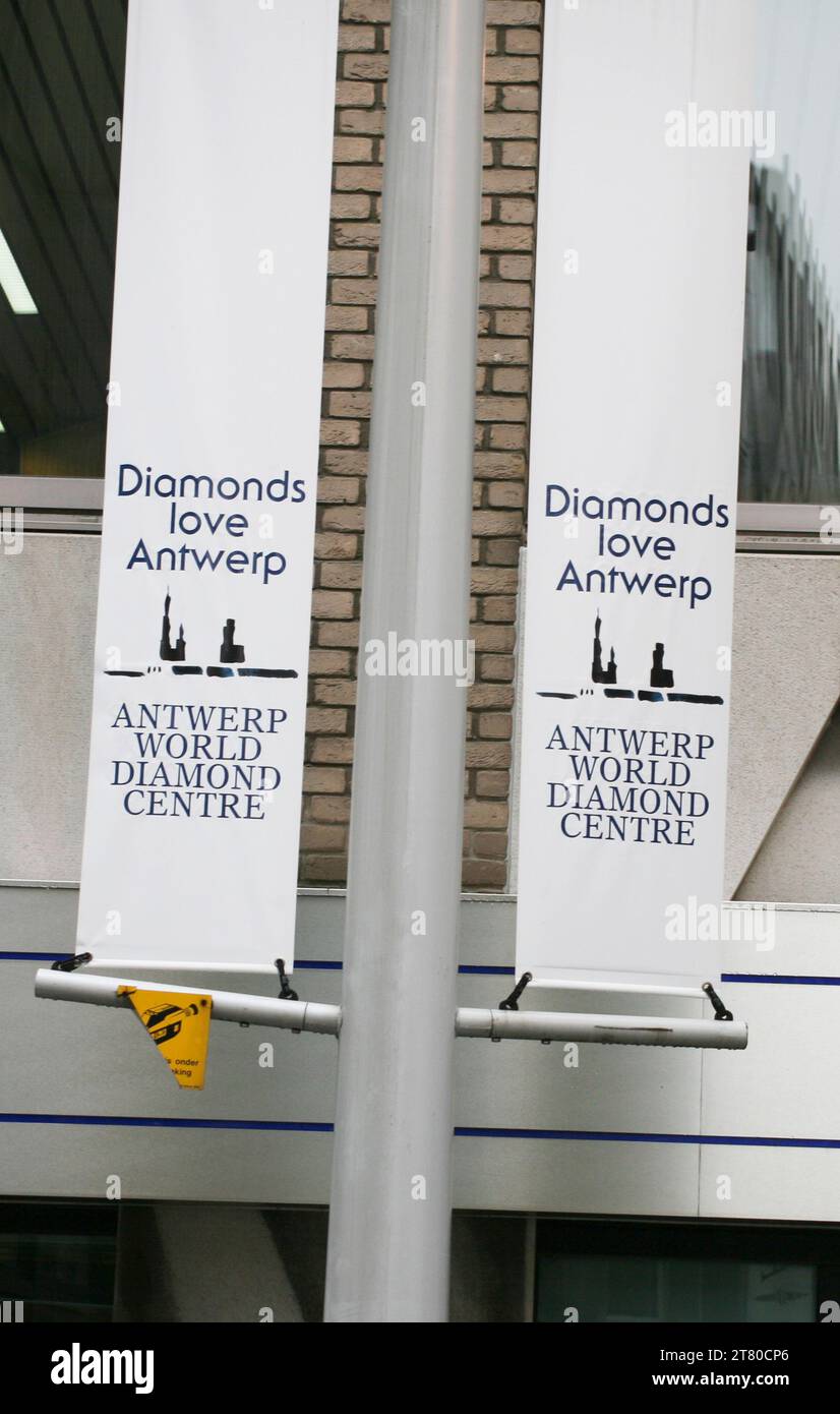 Signs speak of Antwerp as the city of Diamonds Stock Photo