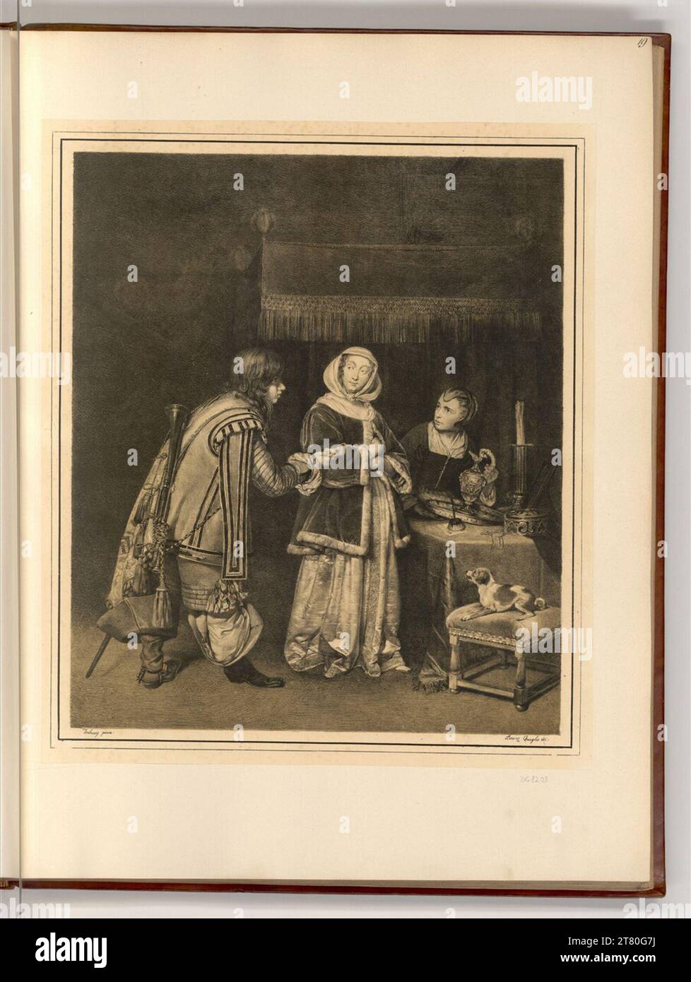 Vintage framed reproduction after Gerard ter offers Borch 'Boy Ridding his Dog of Fleas'