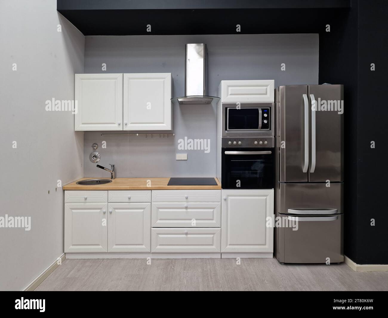 Interior Of Modern White Clean Kitchen With Microwave Oven And ...