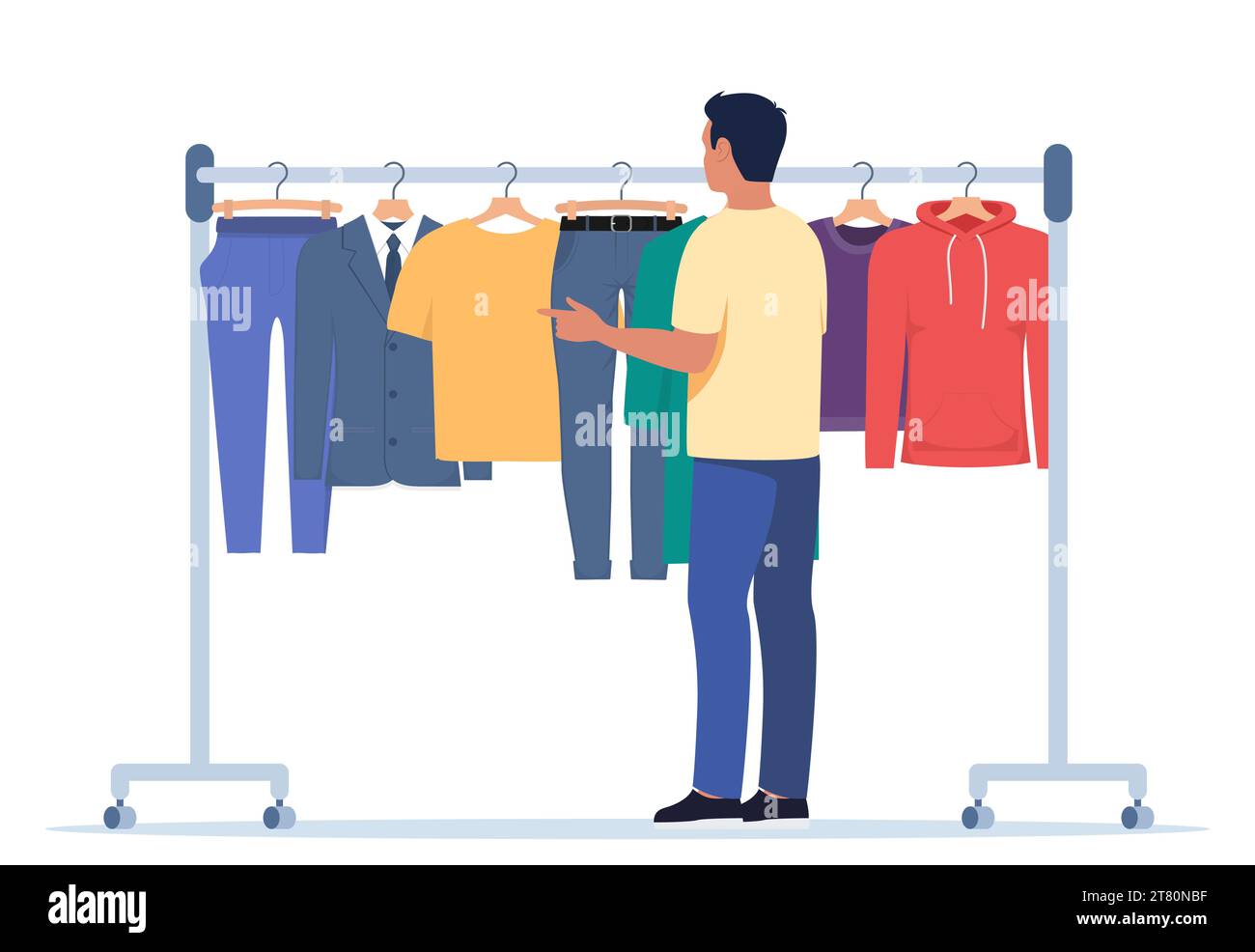 Clothes hang on a hanger. Fashion boutique, assortment showroom. Man