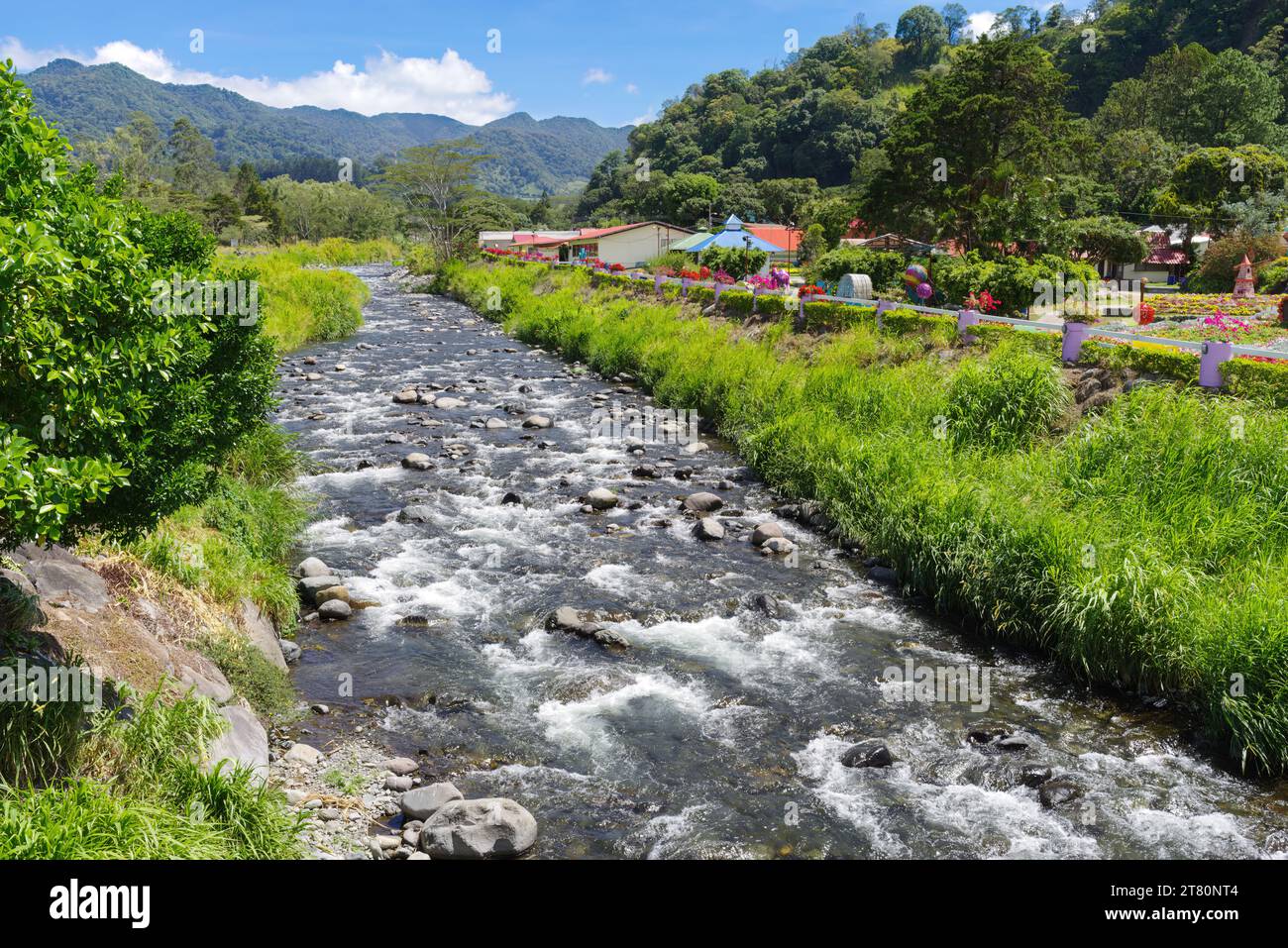 Caldera river shown in the town of Boquete, Chiriqui province, Panama. Stock Photo