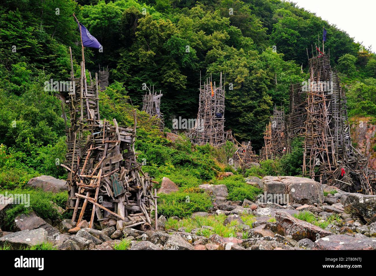 Nimis (from Latin, "too much") is a site-specific work of art by Lars Vilks at Hle stenar in northwestern Skne - Sweden Stock Photo