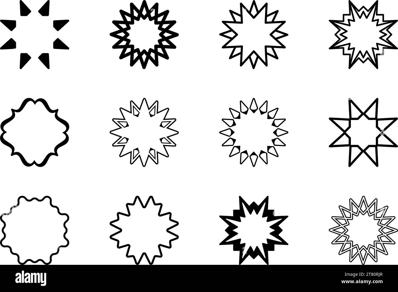 Set of Multi pointed star decorative design element. Vector illustration Stock Vector