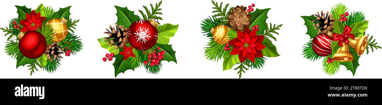 Christmas decorations with red and gold Christmas balls, fir branches ...