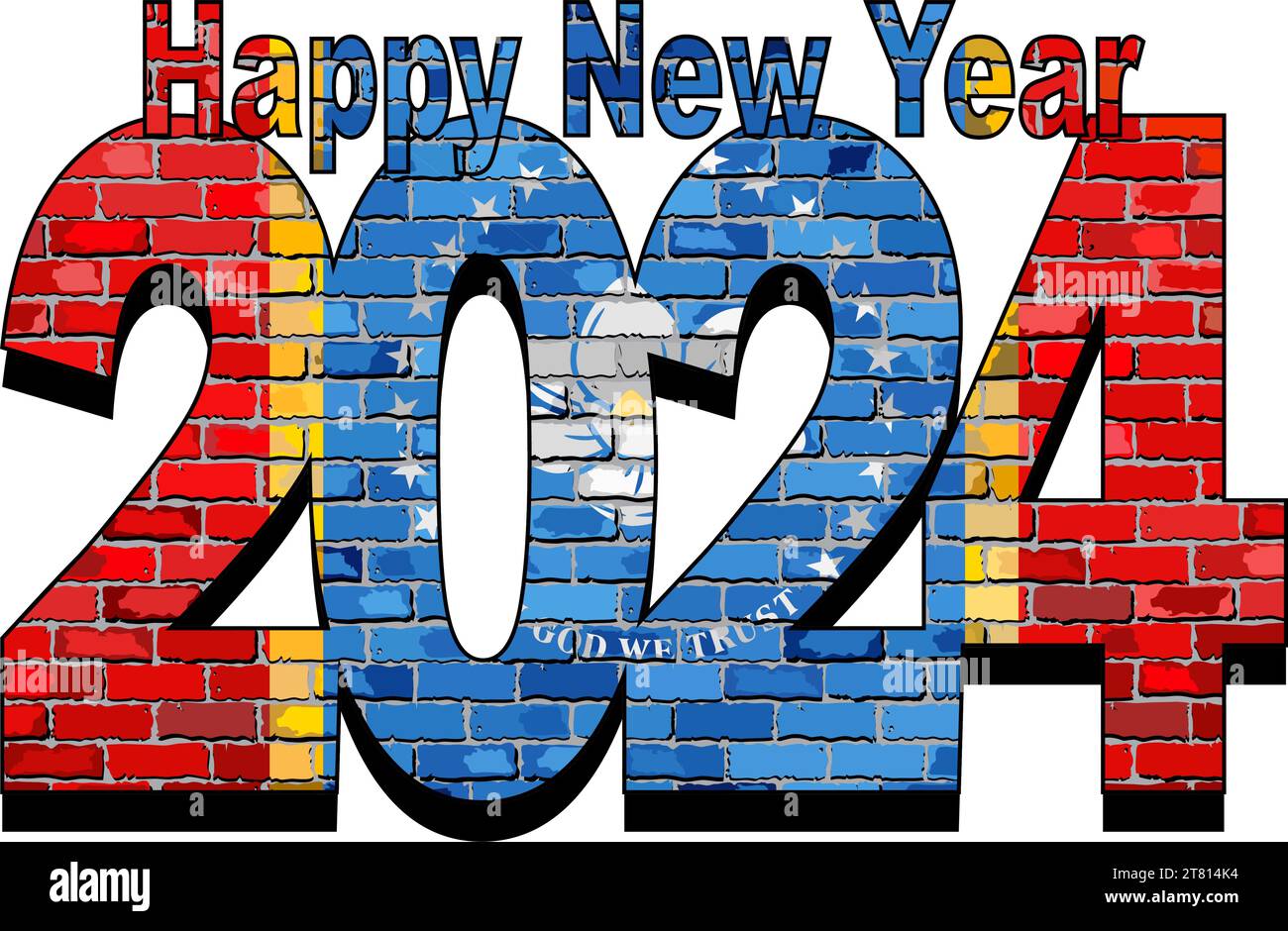 Happy New Year 2024 with Magnolia flag inside Illustration, 2024