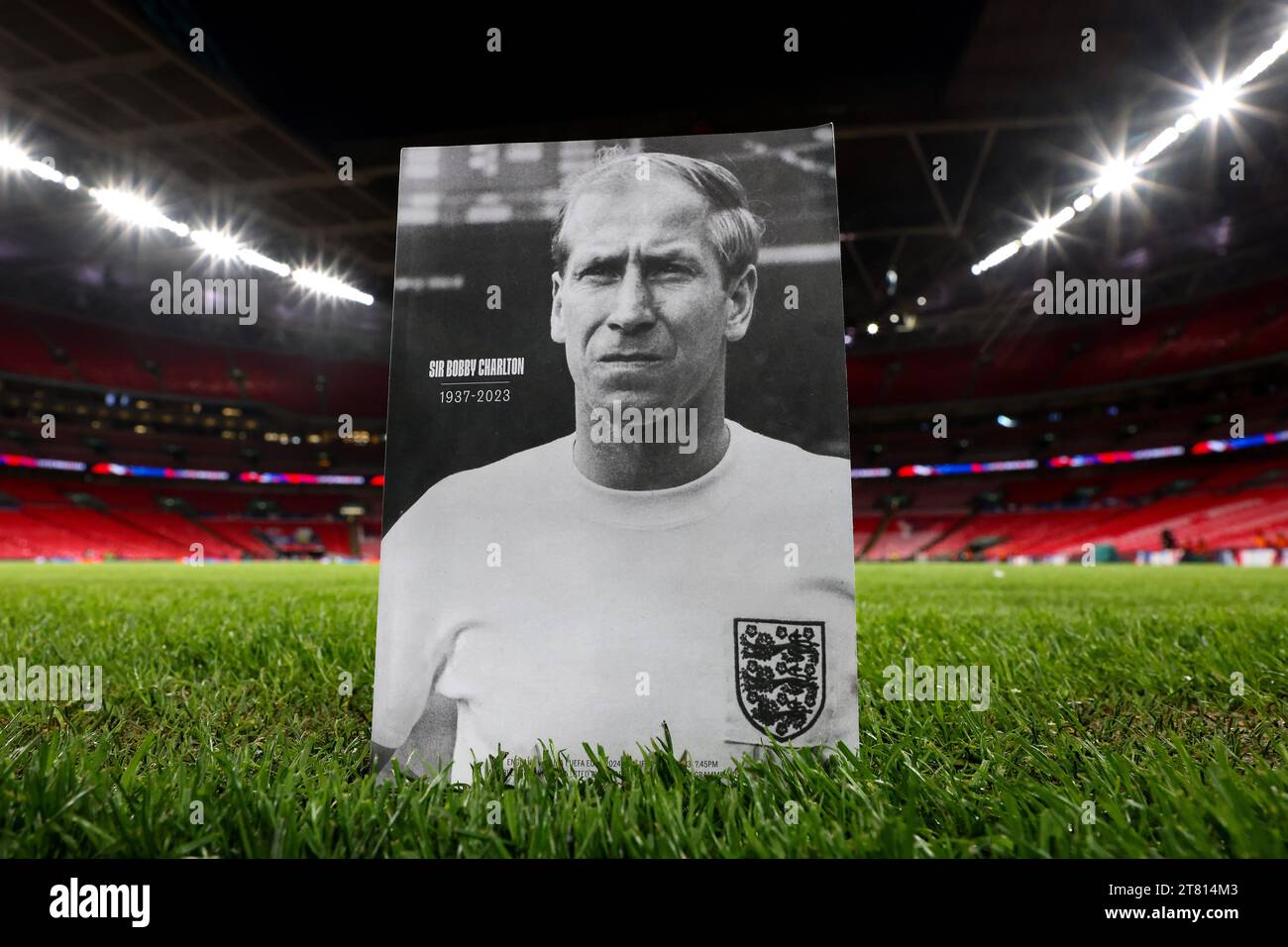 Wembley Stadium, London, UK. 17th Nov, 2023. UEFA Euro 2024 Qualifying Football, England versus Malta; Match programme featuring the late World Cup 1966 Winner Bobby Charlton on the front cover Credit: Action Plus Sports/Alamy Live News Stock Photo
