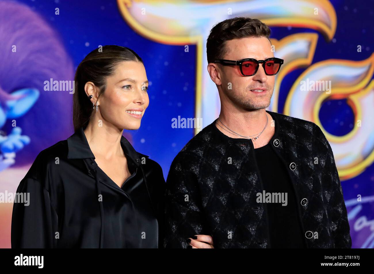 Jessica Biel mit Ehemann Justin Timberlake beim Special Screening des Animationsfilms 'Trolls Band Together / Trolls - Gemeinsam Stark' im TCL Chinese Theatre. Los Angeles, 15.11.2023 Stock Photo