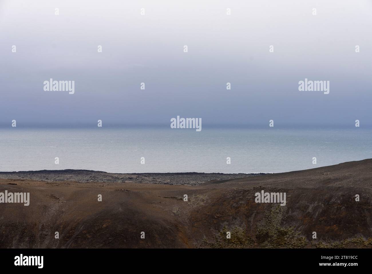 View to Atlantic ocean from Fagradalsfjall hike road in southwest ...