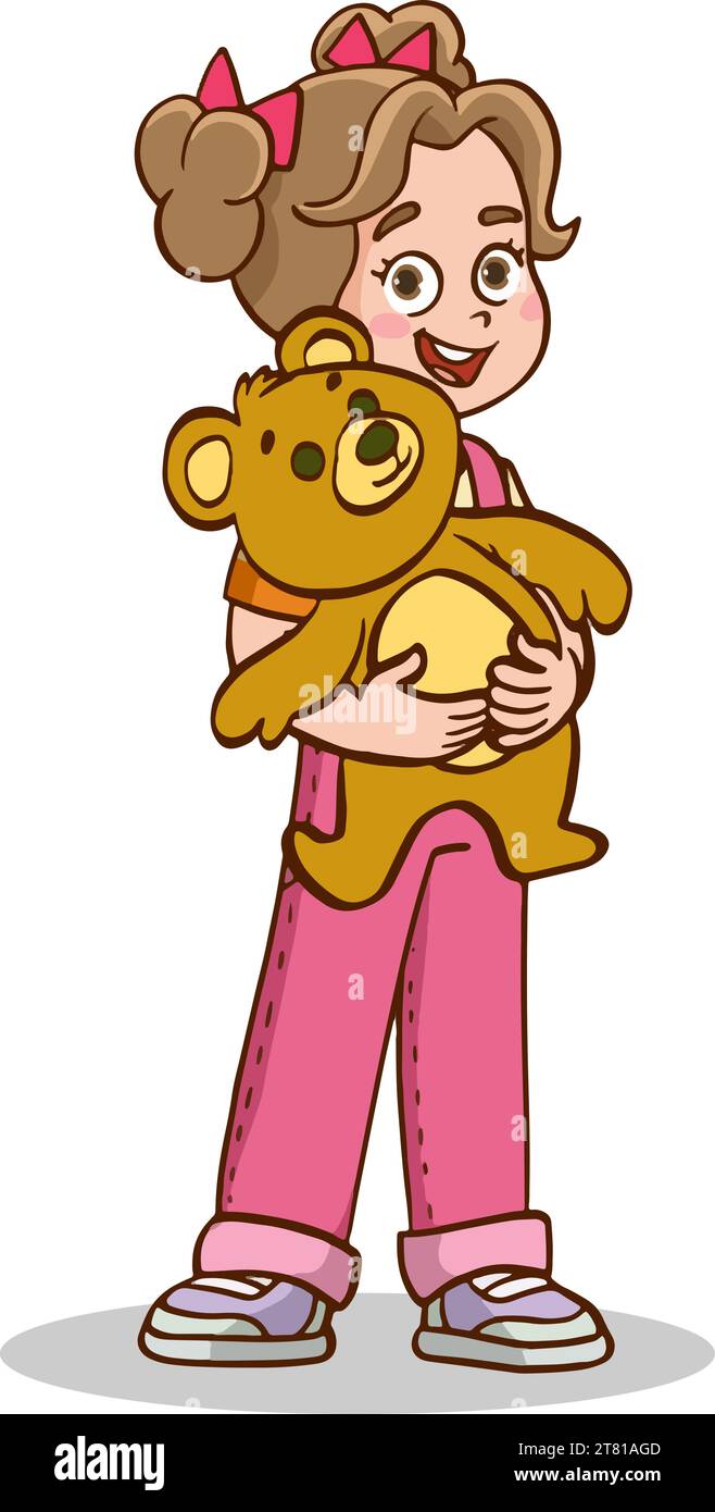 cute baby girl with teddy bear in her arms Stock Vector Image & Art - Alamy