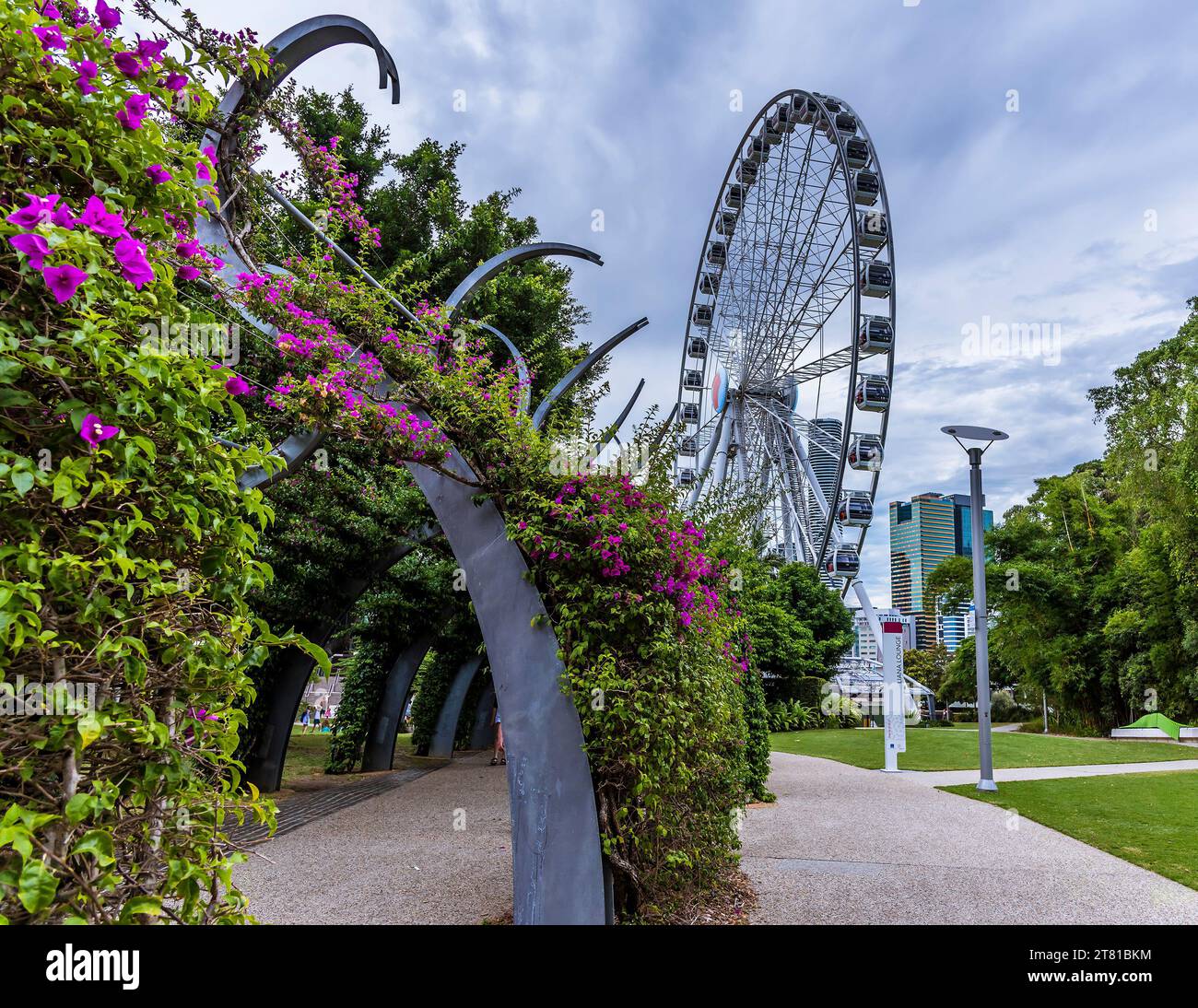 A flower decorated walkway on the south bank of the Brisbane river, Brisbane, Queensland Stock Photo