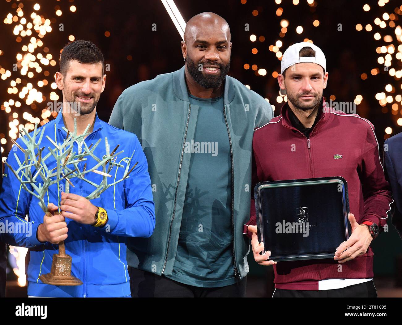 Novak DJOKOVIC of Serbia and Grigor DIMITROV of Bulgaria during the Rolex Paris Masters, ATP Masters 1000 Stock Photo