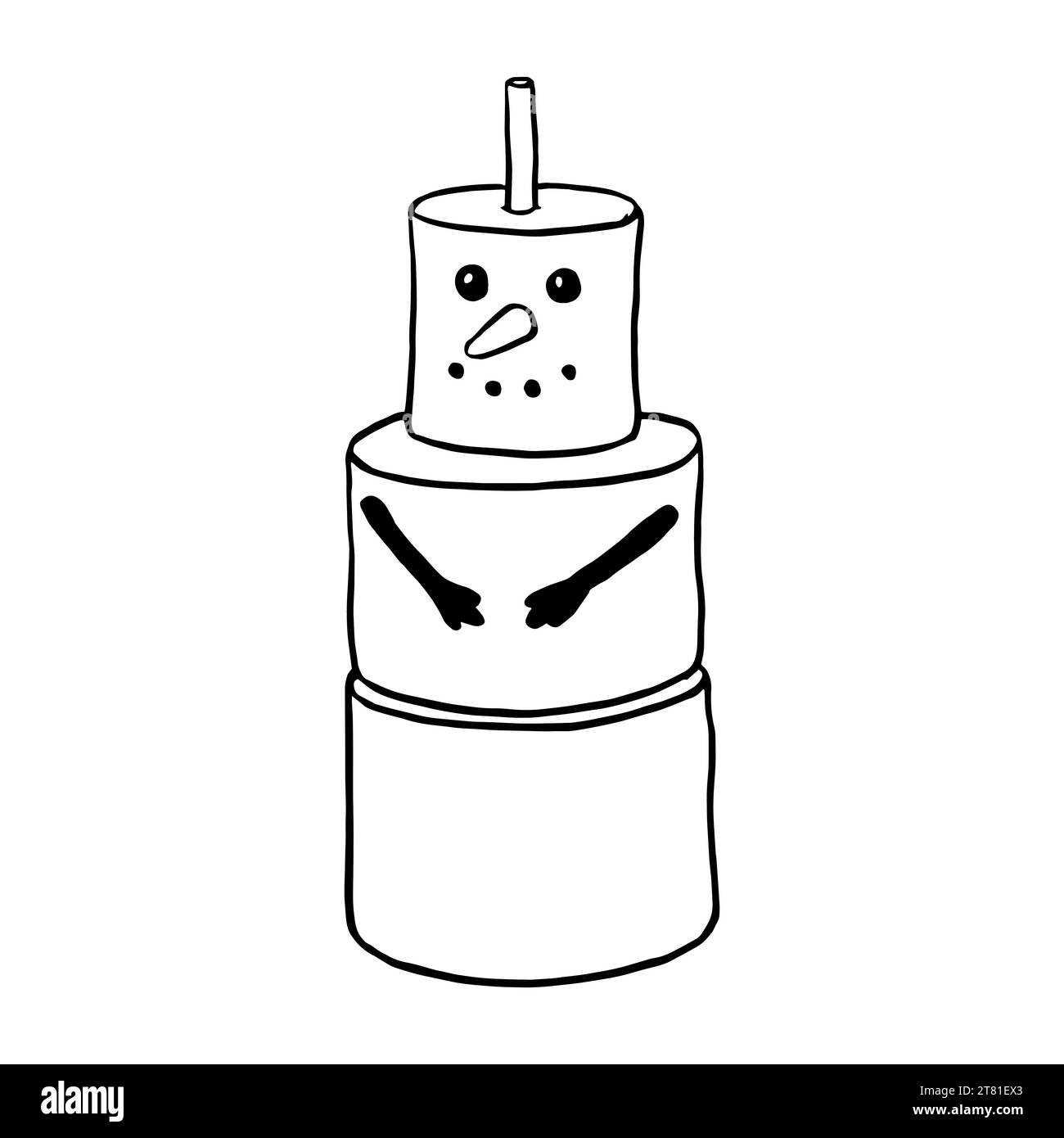 Christmas marshmallow snowman, snow men , xmas. Hand drawn style doodle