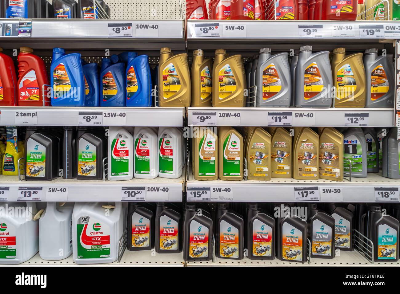 Italy November 15, 2023 engine motor car oil in packages of various