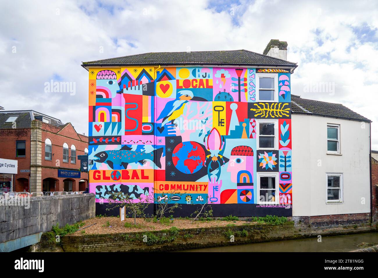 Colourful mural painted on the side of a building Stock Photo