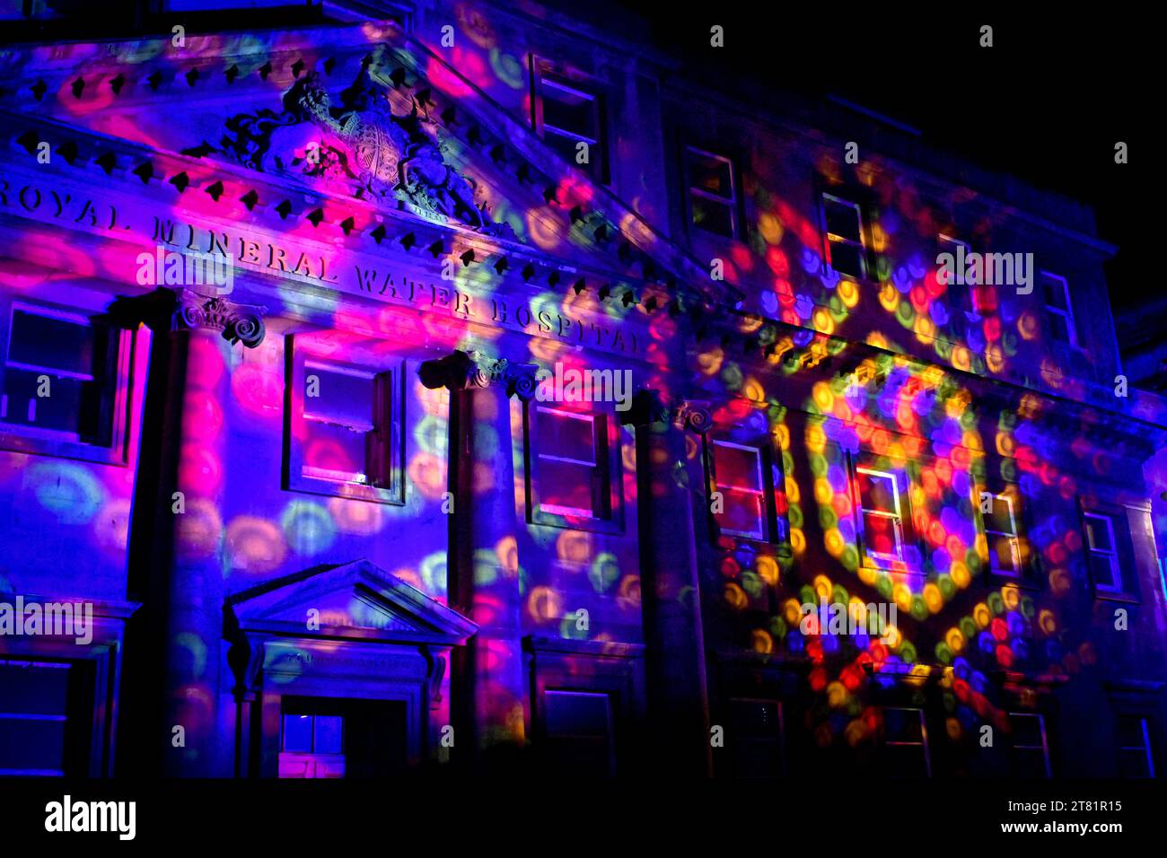 Bath Mineral Water Hospital lit up with Christmas lights through light