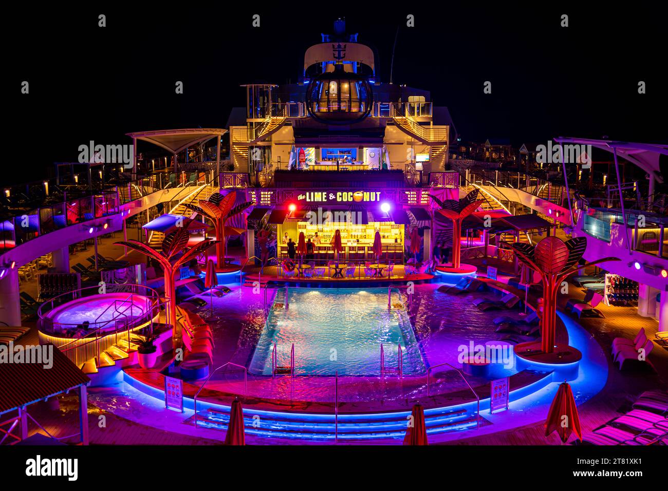 Pool deck of Royal Caribbean's Odyssey of the Seas at night Stock Photo