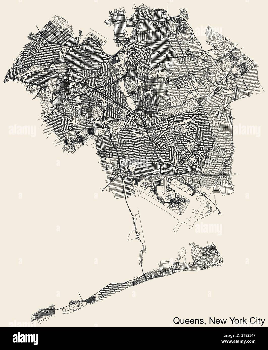 Street roads map of the QUEENS BOROUGH, NEW YORK CITY Stock Vector