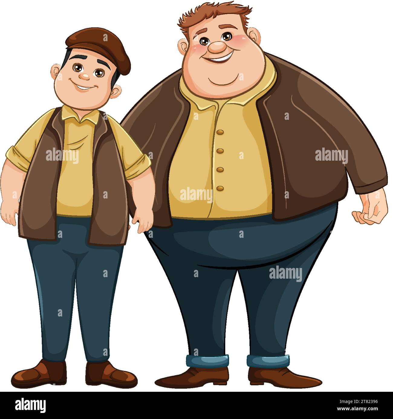 Two cartoon twin brothers with chubby faces and big smiles Stock Vector