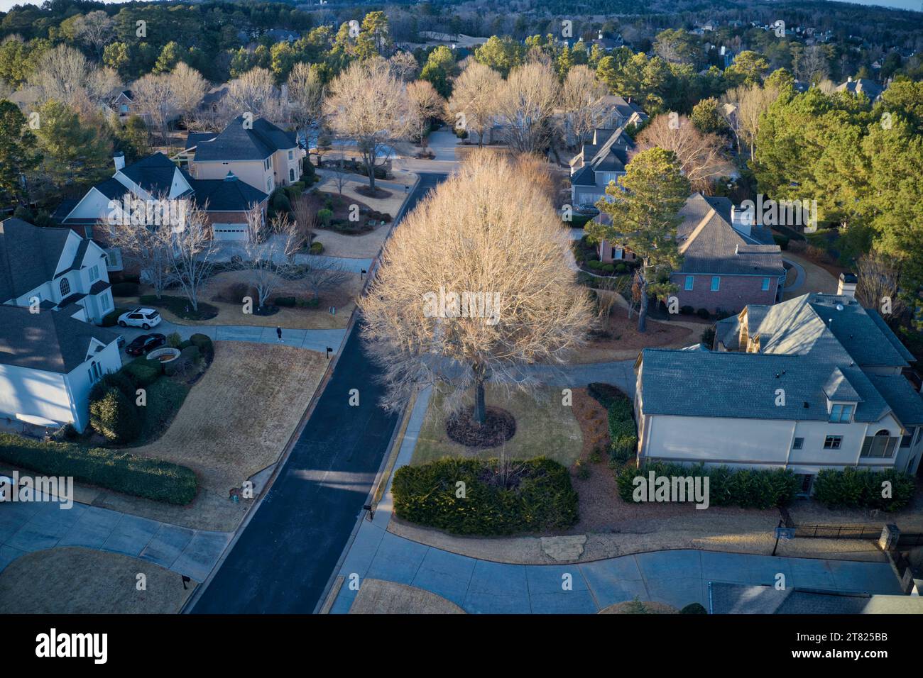 Aerial view of an upscale subdivision in suburbs of USA Stock Photo
