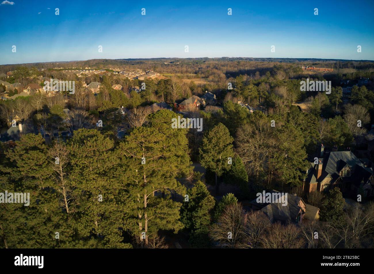 Aerial view of an upscale subdivision in suburbs of USA Stock Photo