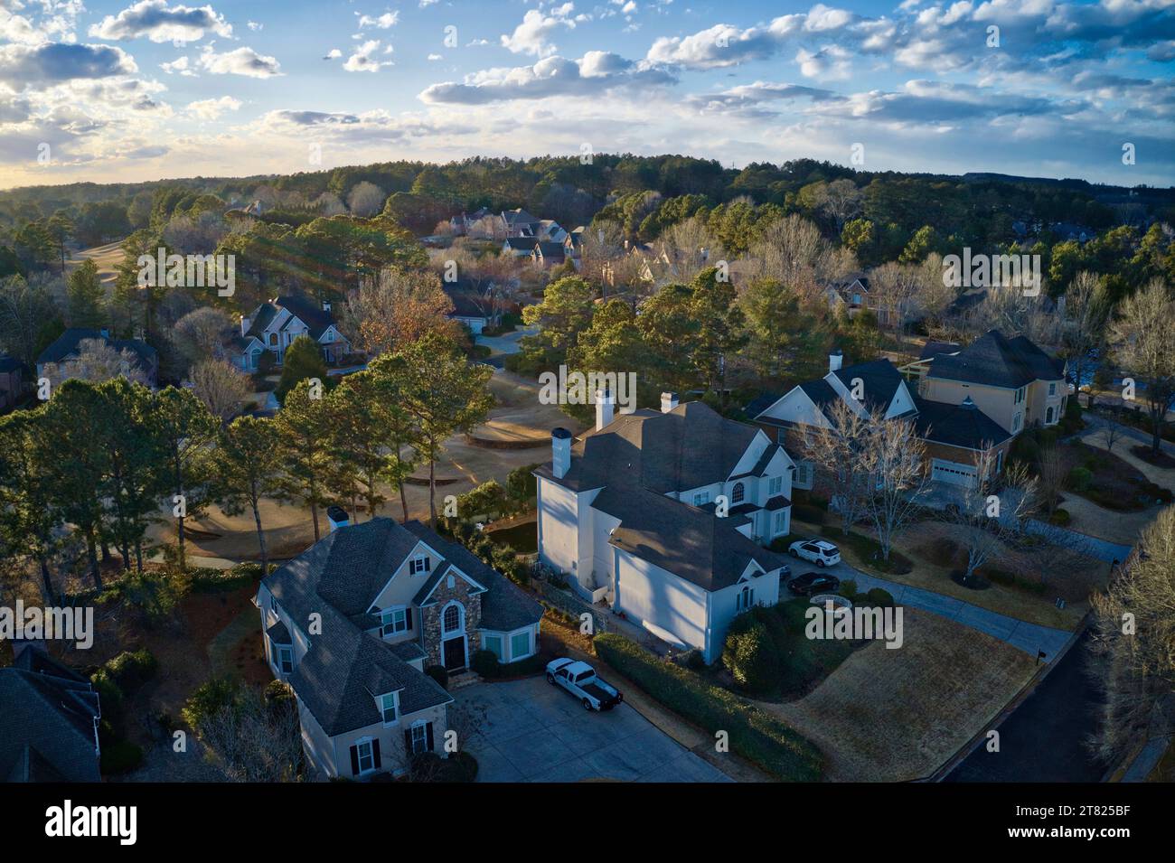 Aerial view of an upscale subdivision in suburbs of USA Stock Photo