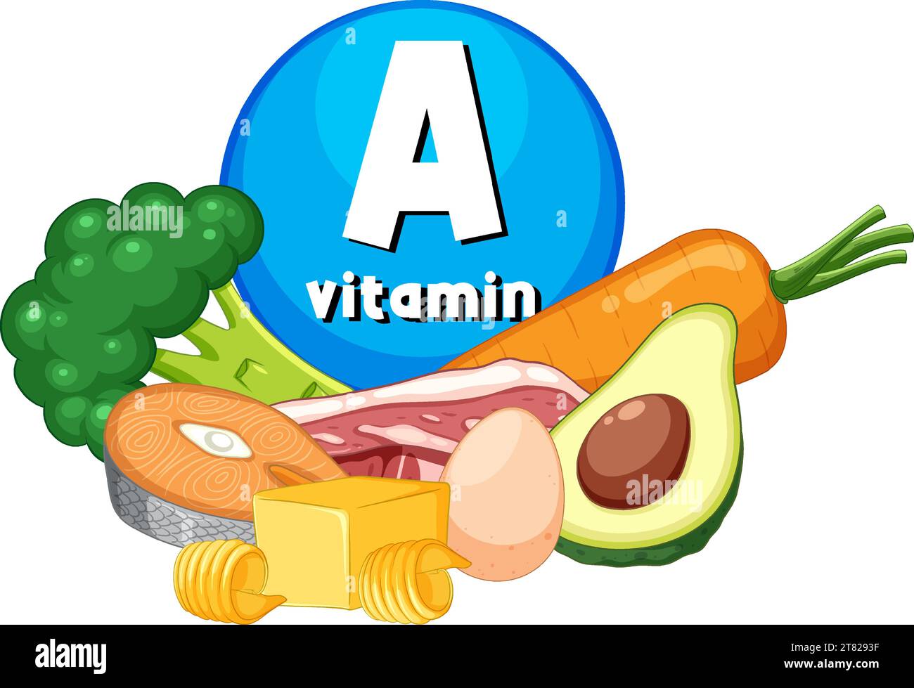 Illustration of a variety of vitamin Arich foods for educational