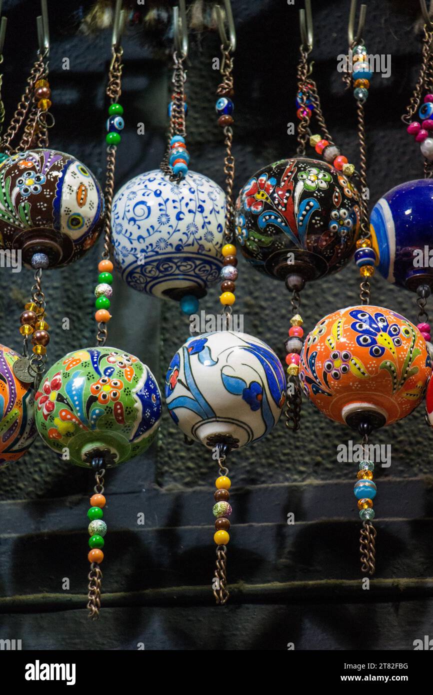 Colorful turkish ceramic balls as souvenirs at street market Stock Photo