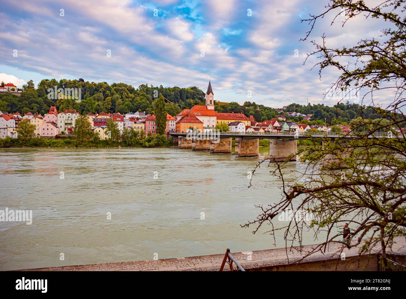 St Mary's Bridge with a view of St Stephen's Cathedral in Passau, Bavaria, Germany Stock Photo
