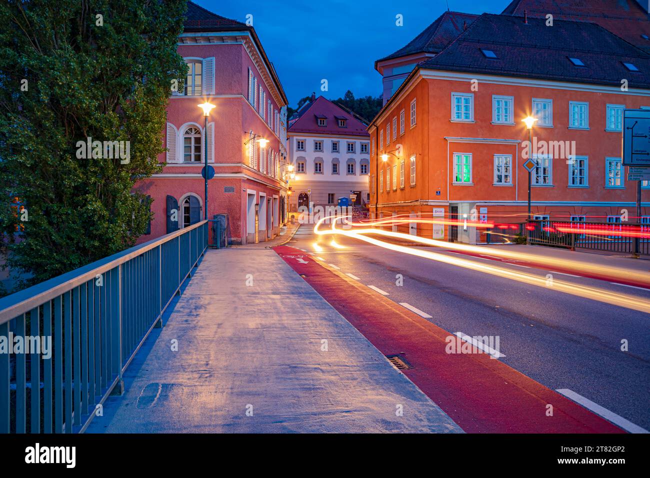 St Mary's Bridge with a view of Mariahilfstrasse in Passau, Bavaria, Germany Stock Photo