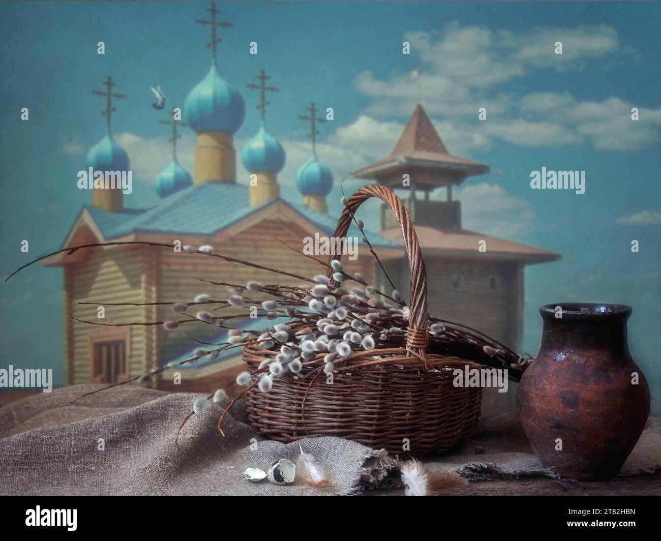 Orthodox Easter still life with willow branches Stock Photo